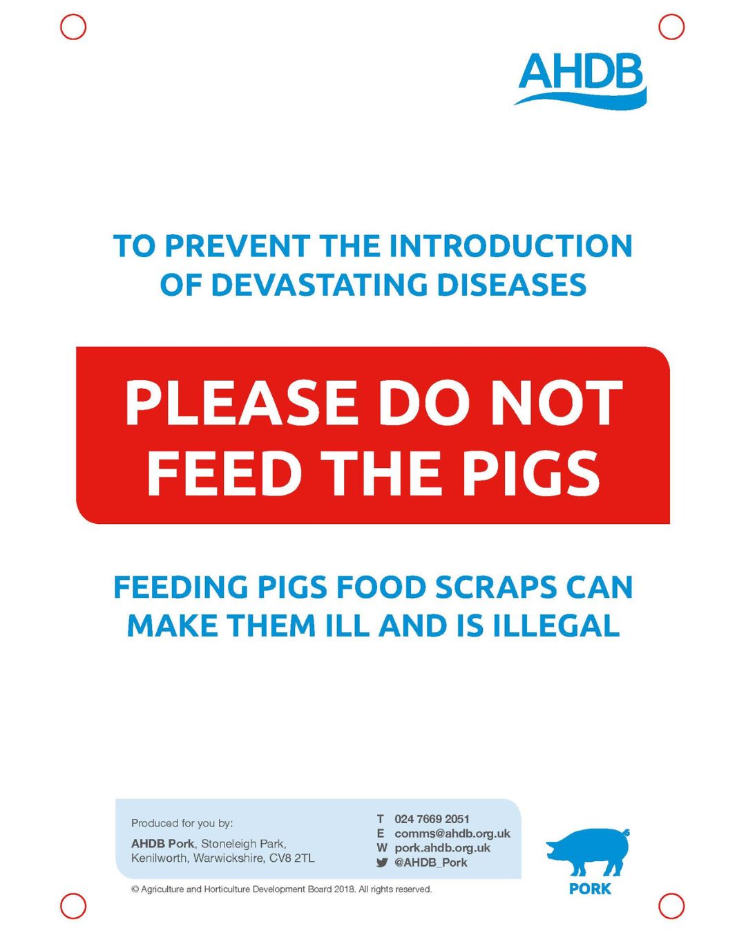 Do not feed the pigs sign